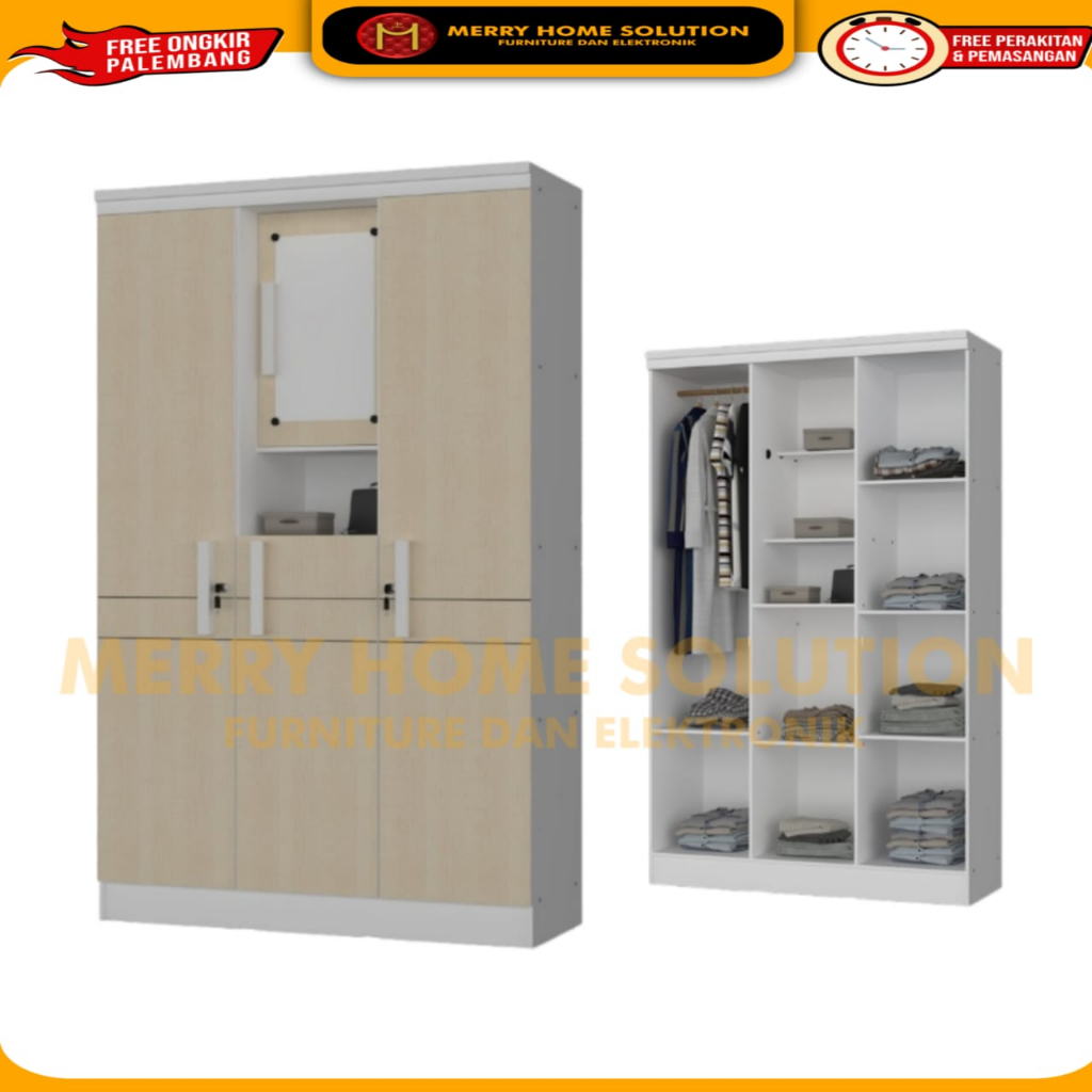 Lemari pakaian 3pintu 1/2 kaca minimalis