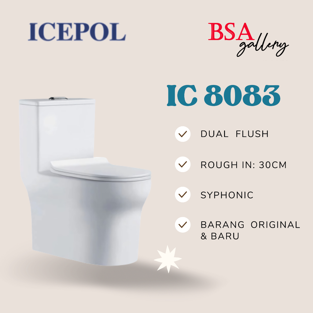 KLOSET DUDUK ICEPOL IC8083 / CLOSET TOILET DUDUK MONOBLOK