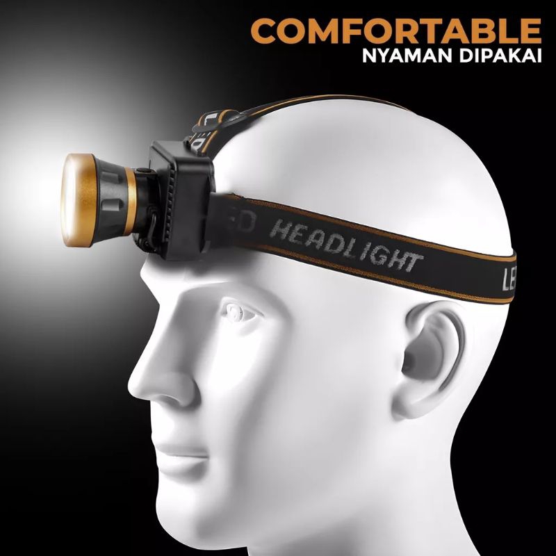 Senter Kepala Head Lamp Cahaya Putih / Senter Kepala 1 Mata USB Rechargeable Nyala Putih