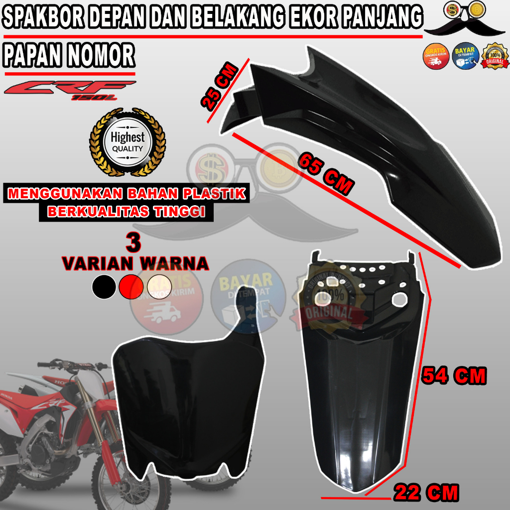 SPAKBOR SET DEPAN BELAKANG PAPAN NOMOR CRF 150 250 MOTOR CROSS TRAIL HONDA SUPERMOTO DIRT BIKE PNP