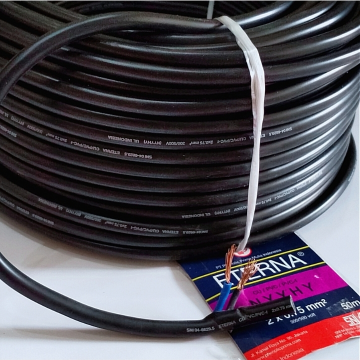 Kabel Listrik Meteran Eterna 2x0.75mm Kabel AC ETERNA PVC NYYHY