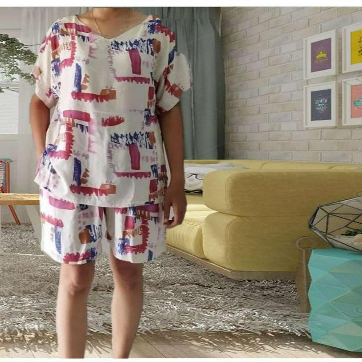 setelan celana pendek wanita lengan pendek rayon premium/