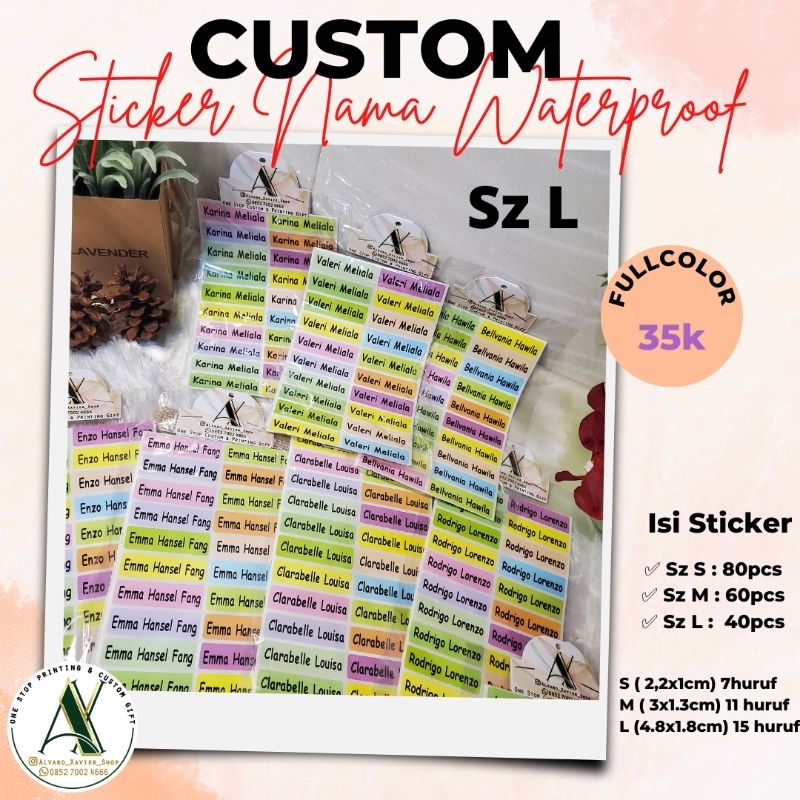 

sticker nama waterproof , label nama waterproof , colorfull - sz L