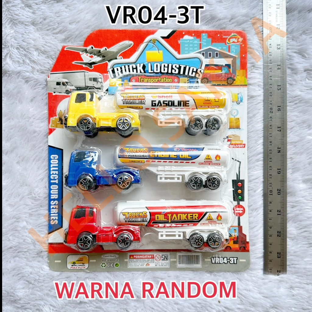 MAINAN VR04-3T TRUCK LOGISTICS ISI 3 PCS TRUK TANKI MUAT MUATAN BENSIN BAHAN BAKAR