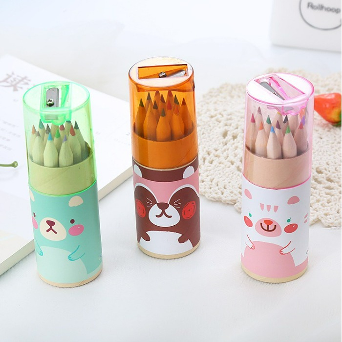 

12PCS Pensil Warna + Peruncing / Pensil Warna 2in1 dengan Peraut Karakter High Quality CBKS