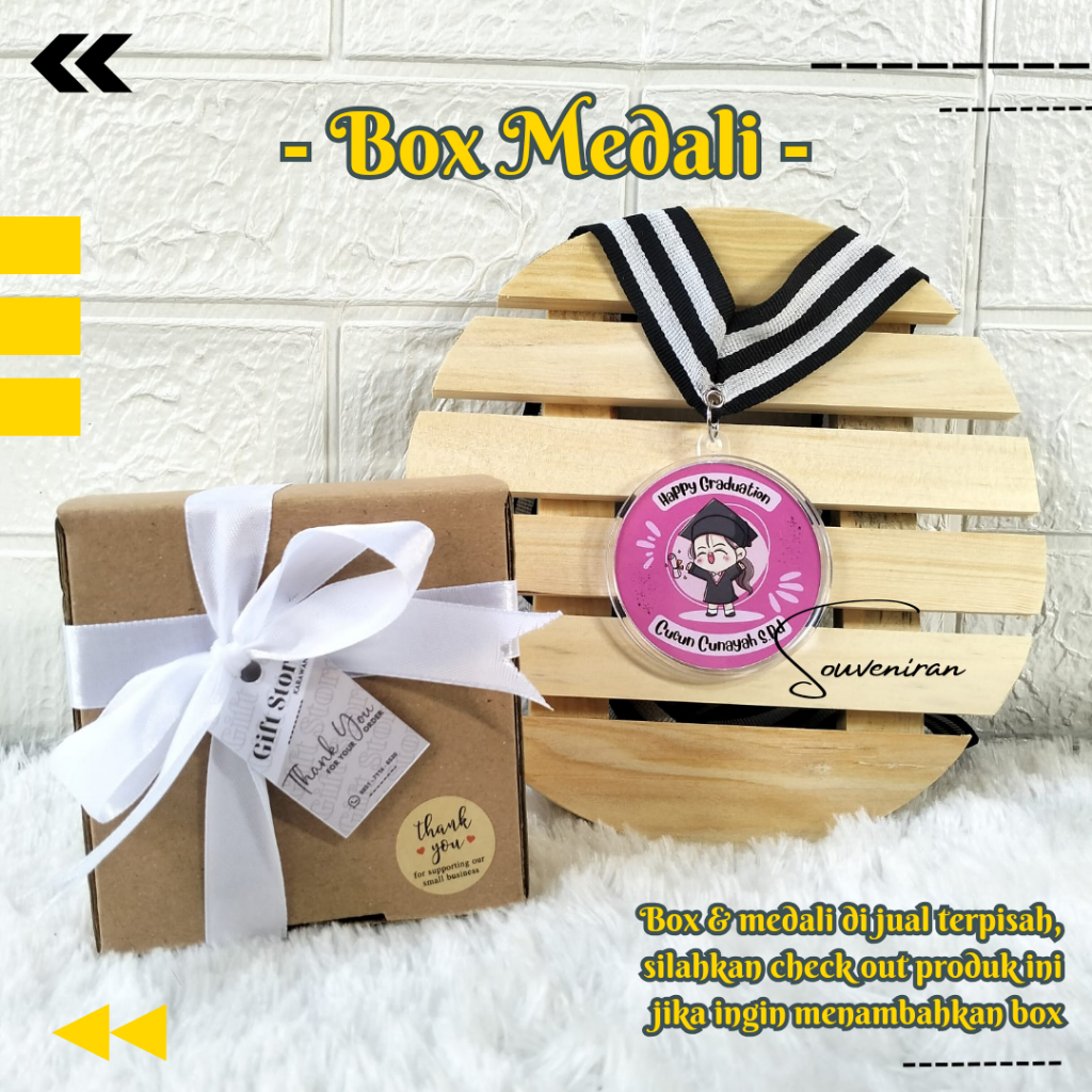 

BOX MEDALI / BOX + PITA + HANG TAG + KERTAS CACAH + KARTU UCAPAN