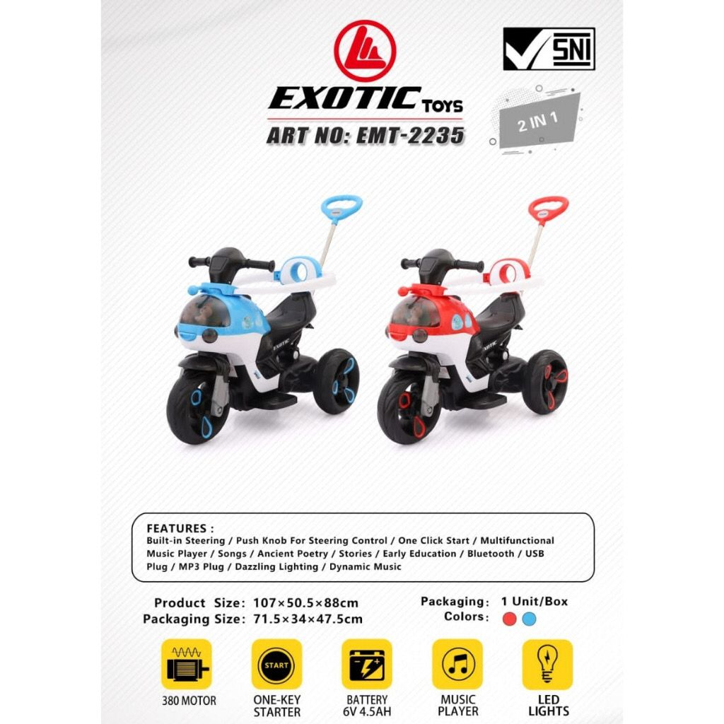 (BATAM) Motor Aki Anak SPACESHIP 2in1 Sepeda Roda Tiga Anak