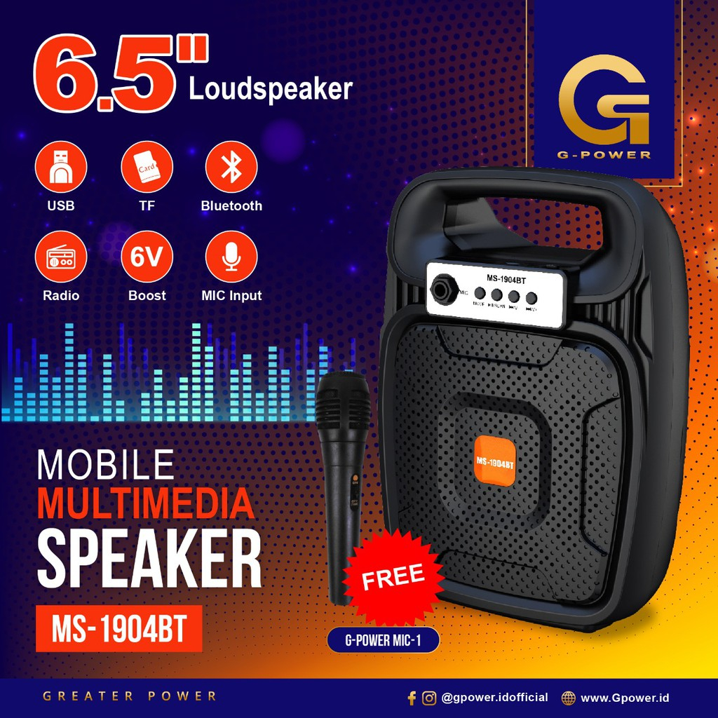 Speaker Portable G-Power Mobile Multimedia Speaker Ukuran 6 Inci Free Mic Kabel