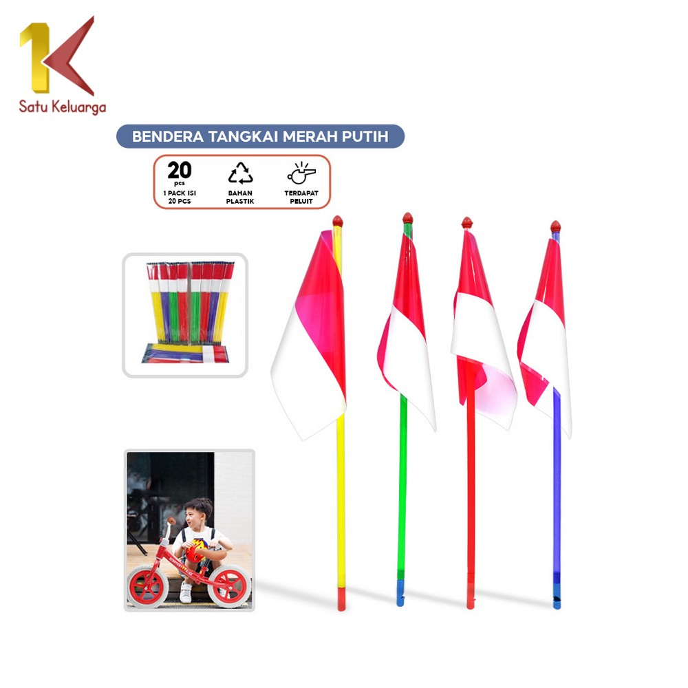 Satu Keluarga Bendera Plastik Merah Putih Isi 20PCS C907 Bendera Tangan Dirgahayu Hut RI Tangkai ada