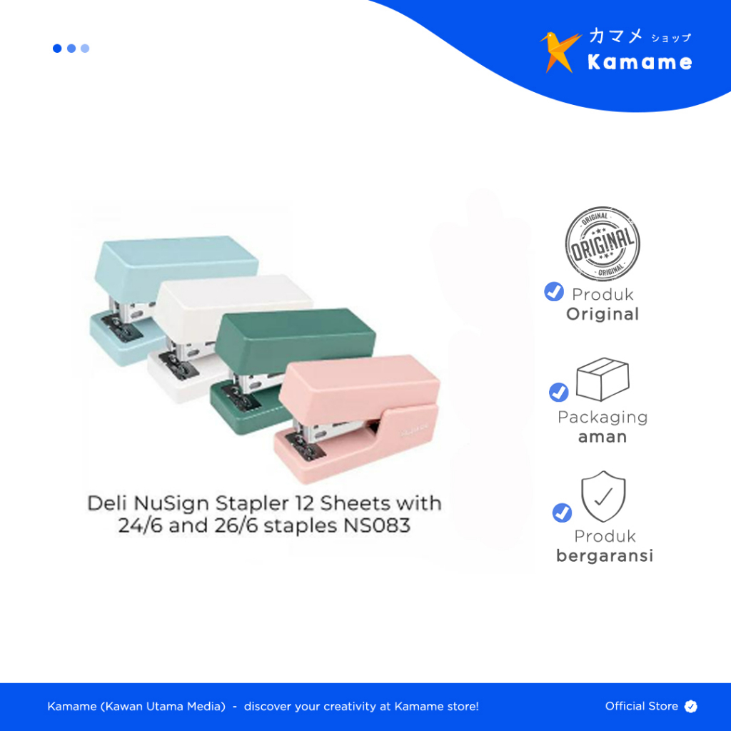 

Deli Nusign Stapler - Mini Kapasitas Kertas 12 lembar 4 Warna Free Refill NS083 - Kamame