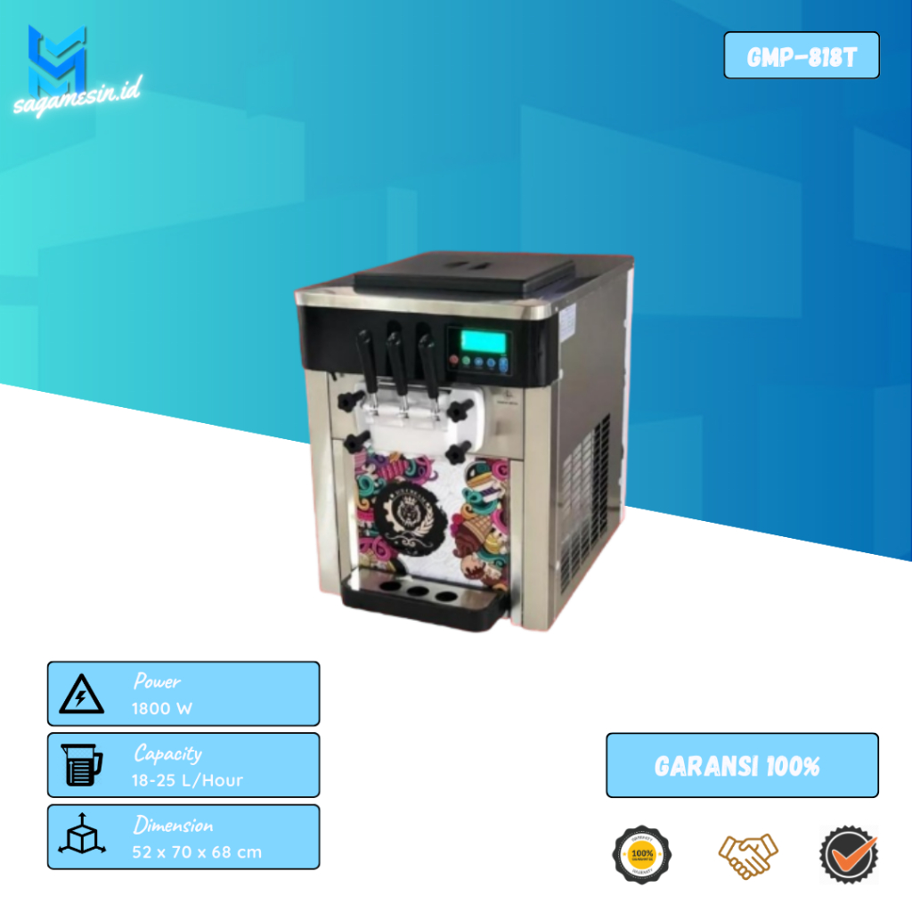 Mesin Es Cream Gomesin GMP-818T I GMP-818F I Ice Cream Machine I Mesin Es Krim 3 Tuas I Mesin Es Kri