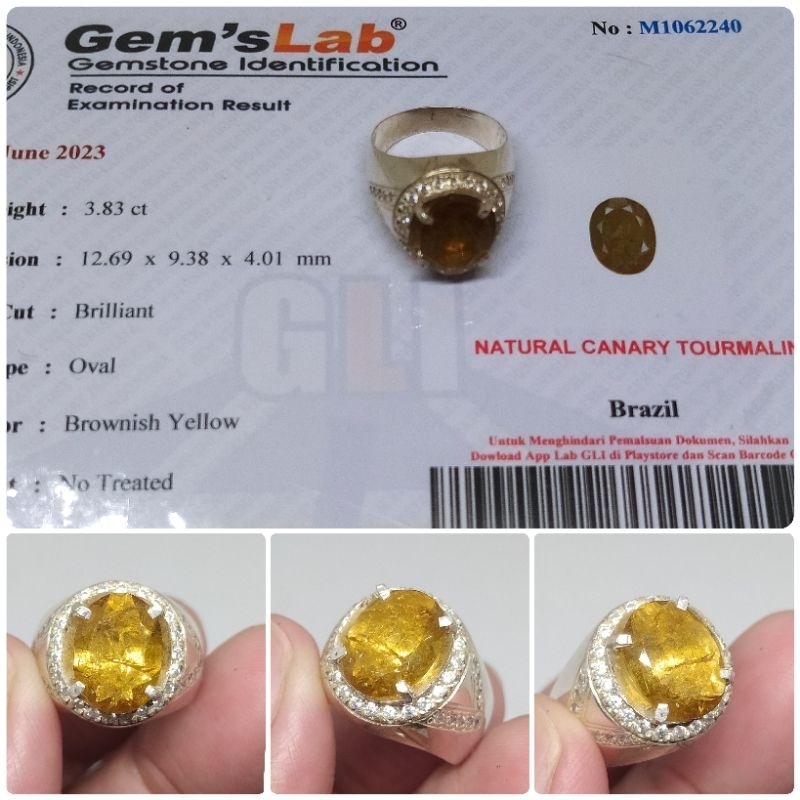 Natural Tourmaline Brazil 3 ct NTE memo GLI Ring Perak