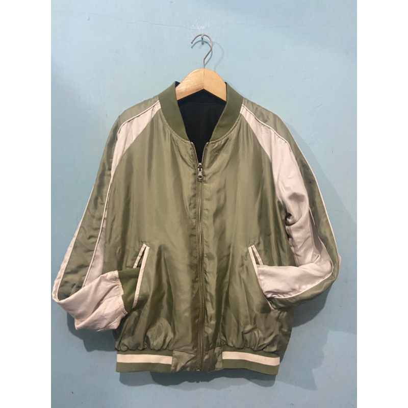 •SALE•Bomber Sukajan Basic Sage Green Navy 2IN1