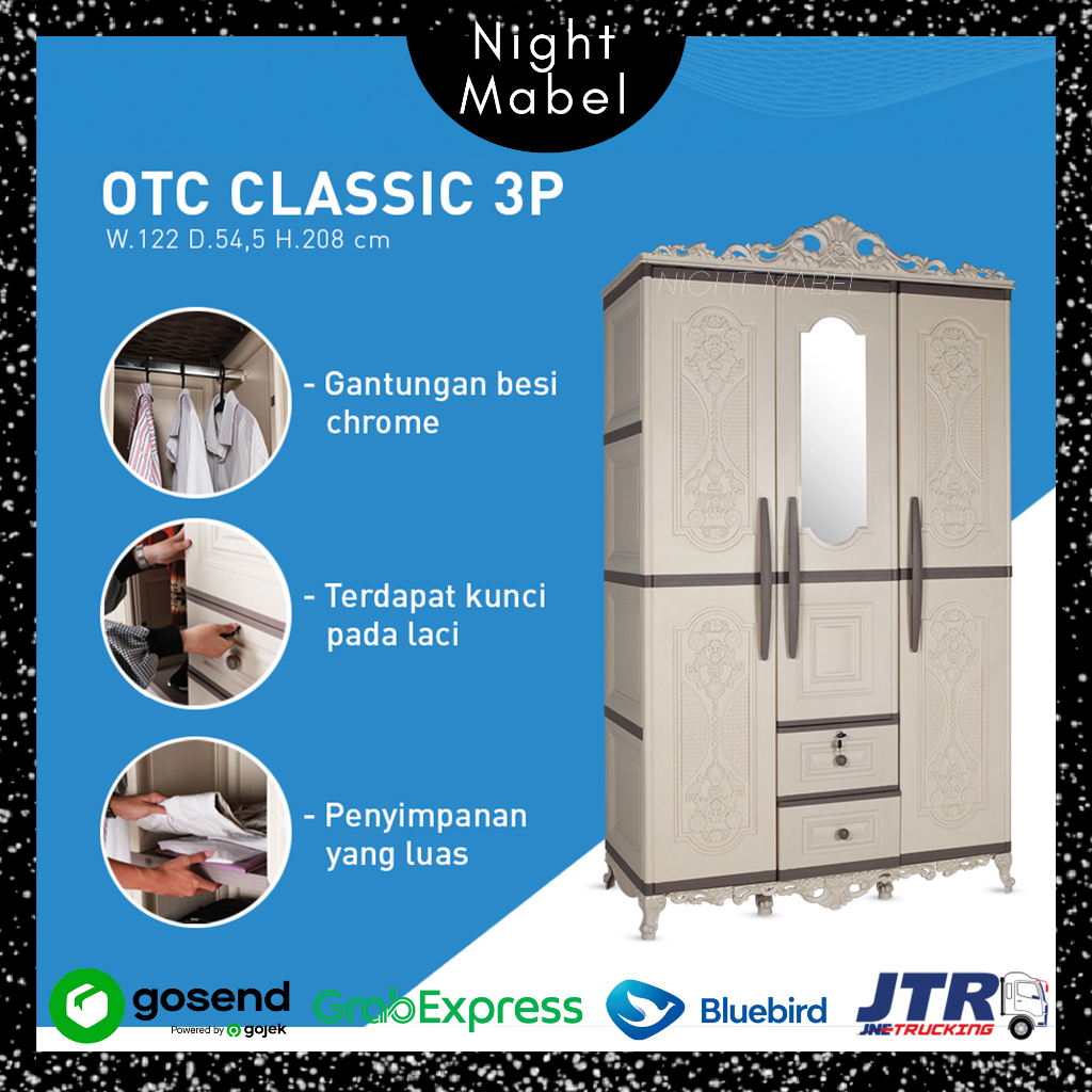OTC 3P CLASSIC HANGER - LEMARI PAKAIAN PLASTIK 3 PINTU CERMIN + LACI OLYMPLAST OTC 3PL - ST2 CLASSIC