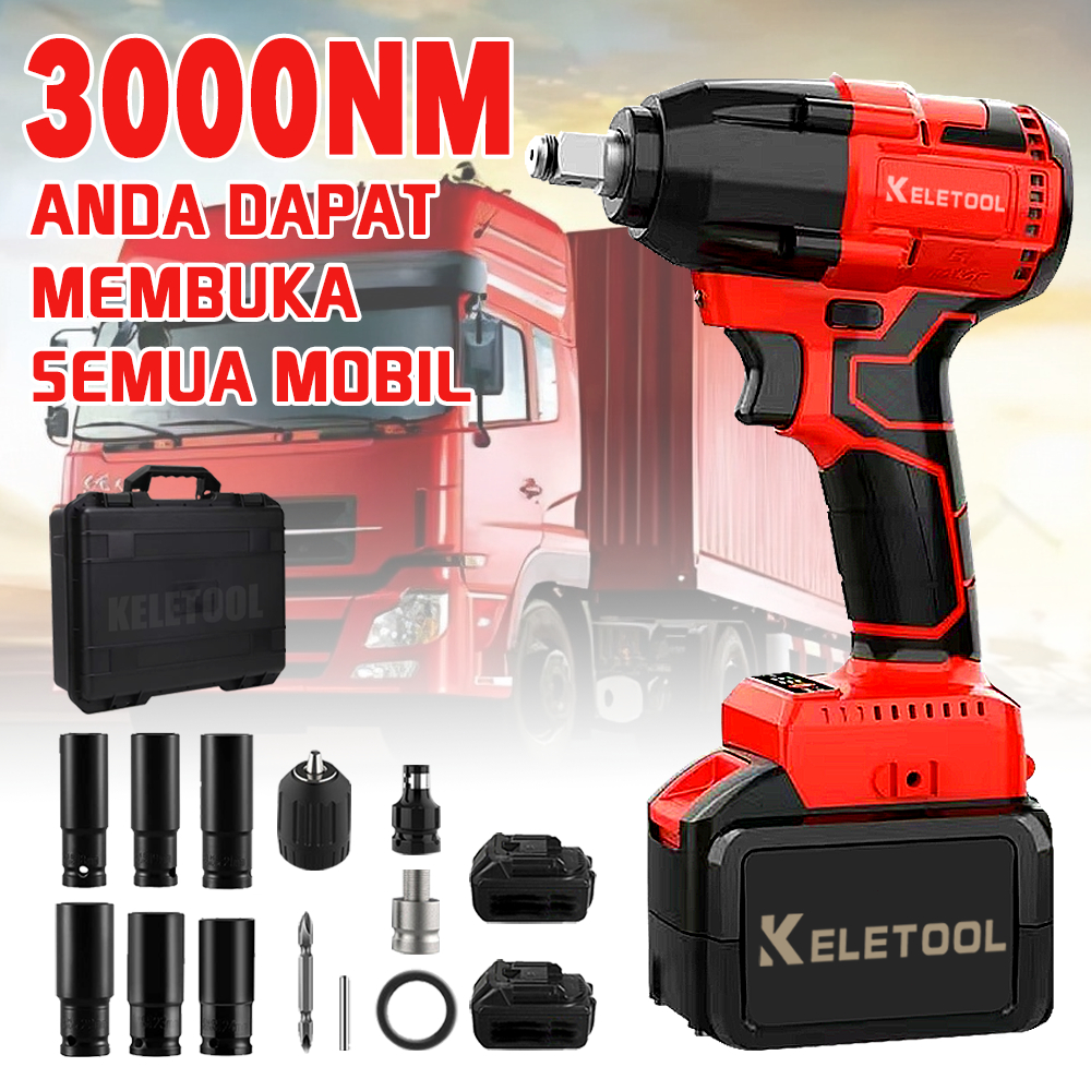 Torsi besar Mesin Bor Baterai Cordless Electric impact wrench Spanner Sets 3000nm impek baterai impa