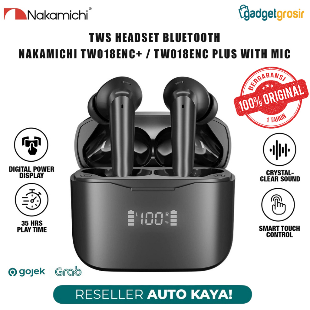 TWS Nakamichi TW018ENC PLUS Headset Bluetooth Wireless Earphone BT 5.3 LED Digital Display Waterproo