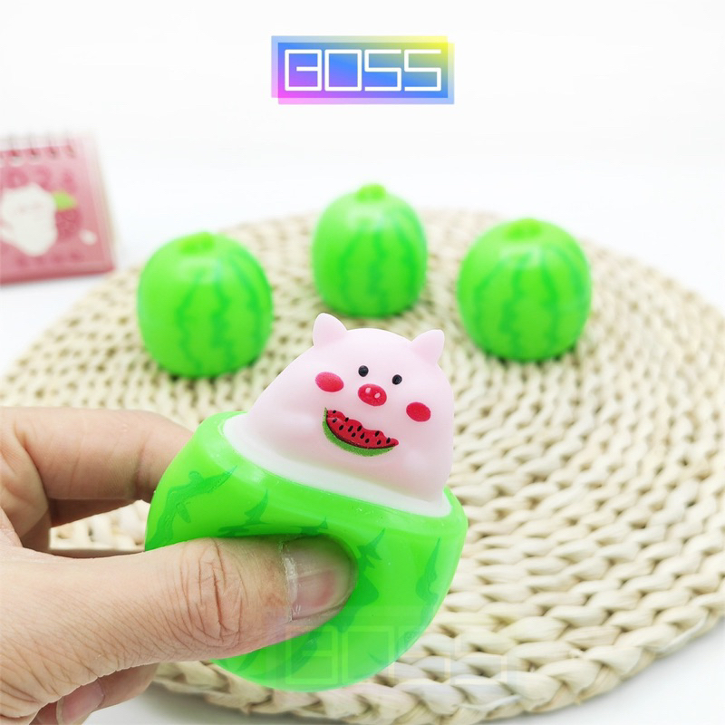 BOSS- Mainan Squishy Semangka Piggy Pop it Mainan Squishy Pencet Anti Stress