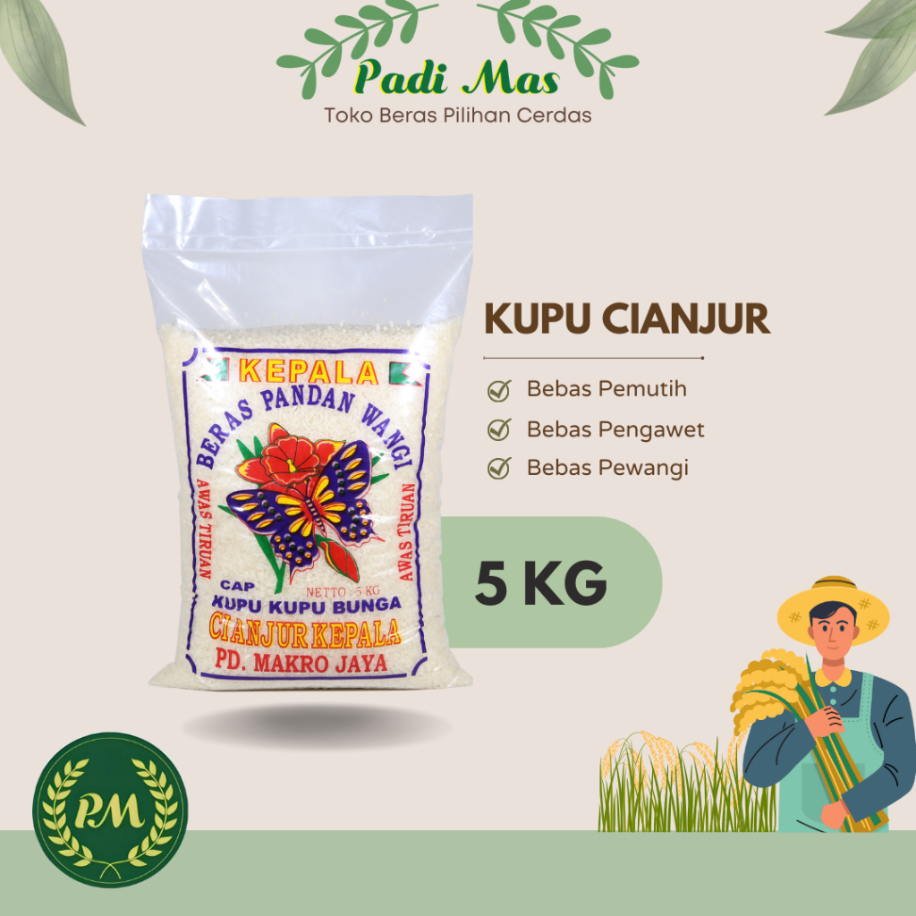 

Beras CIanjur 5 kg / Beras pandan Wangi cap Cianjur kupu-kupu bunga 5kg / Pandan Wangi Super 5kg / Padi Mas | Cargo