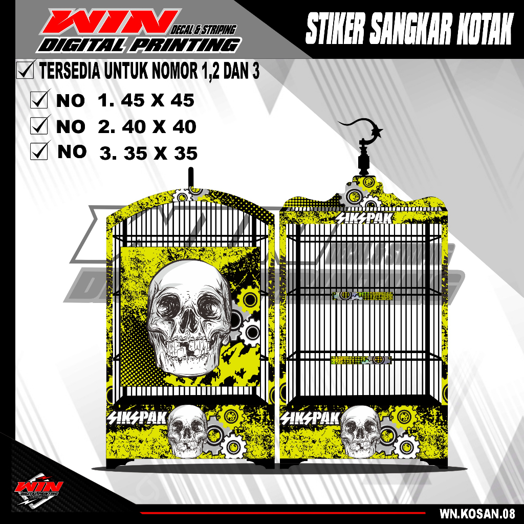 Stiker Decal Sangkar Burung Kotak, Kosan, Persegi, Ebod No. 1, 2, 3 Sangkar kacer,pentet