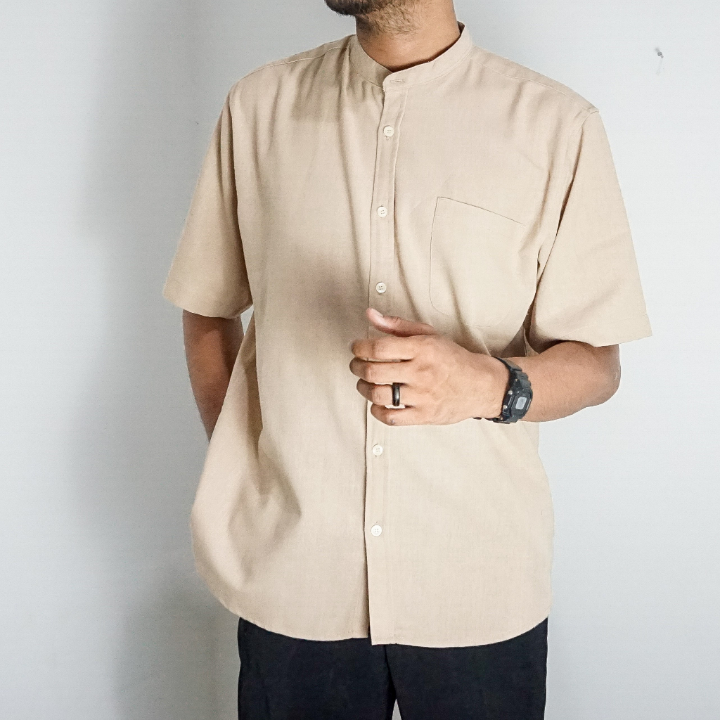 Baju Kemeja Koko Pria Dewasa Tortilla - Koko Lengan Pendek Pria Polos Coklat Denim