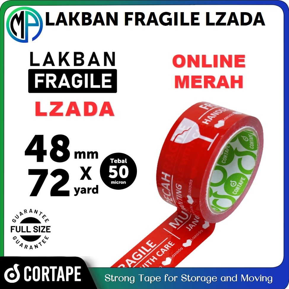 

Lakban / Selotip / OPP Tape Printing Fragile Lzada Marketplace Online 2inch - 48mm x 72yard Satuan