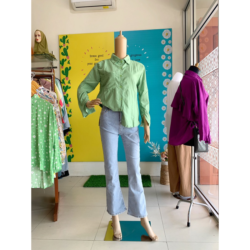 kemeja wanita sage green