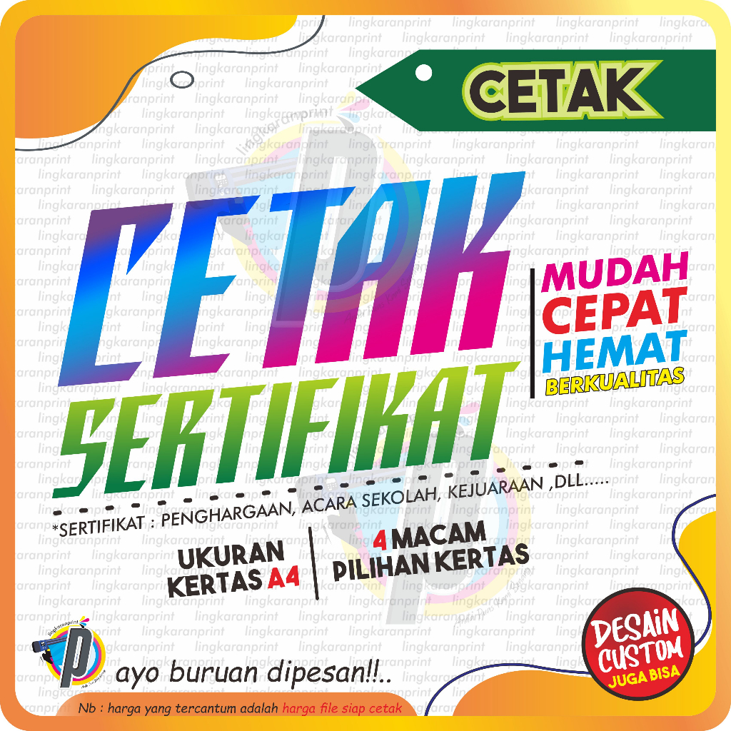 

CETAK SERTIFIKAT PIAGAM SEKOLAH | KEJUARAAN | ACARA FULLCOLOUR