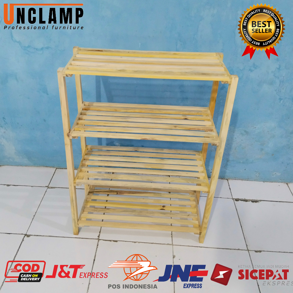 Rak Sepatu Empat Susun Serbaguna Minimalis Multifungsi Rak Buku / Bumbu Dapur Kayu 4 Susun Estetik