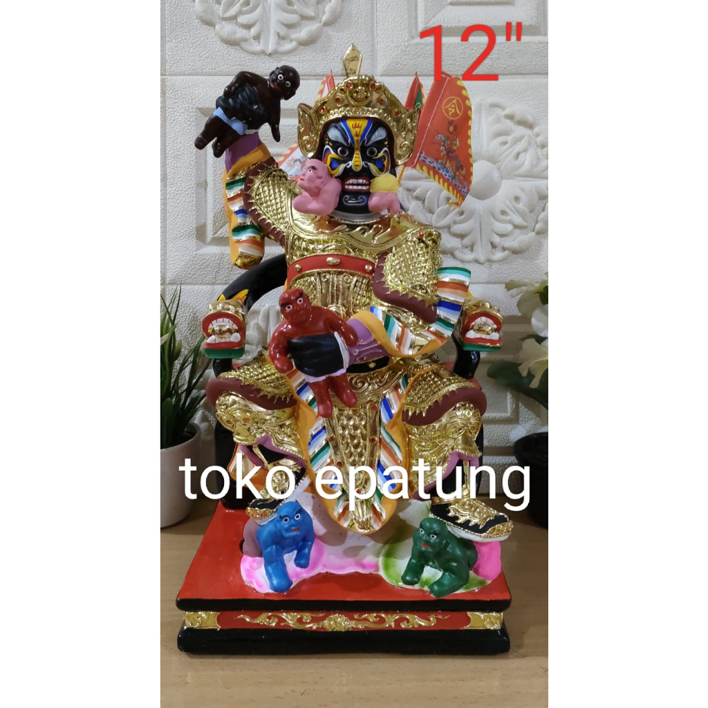 patung dewa 7 ong / cit ong ya - 5 hantu - kayu -12 inch - mt - (s)