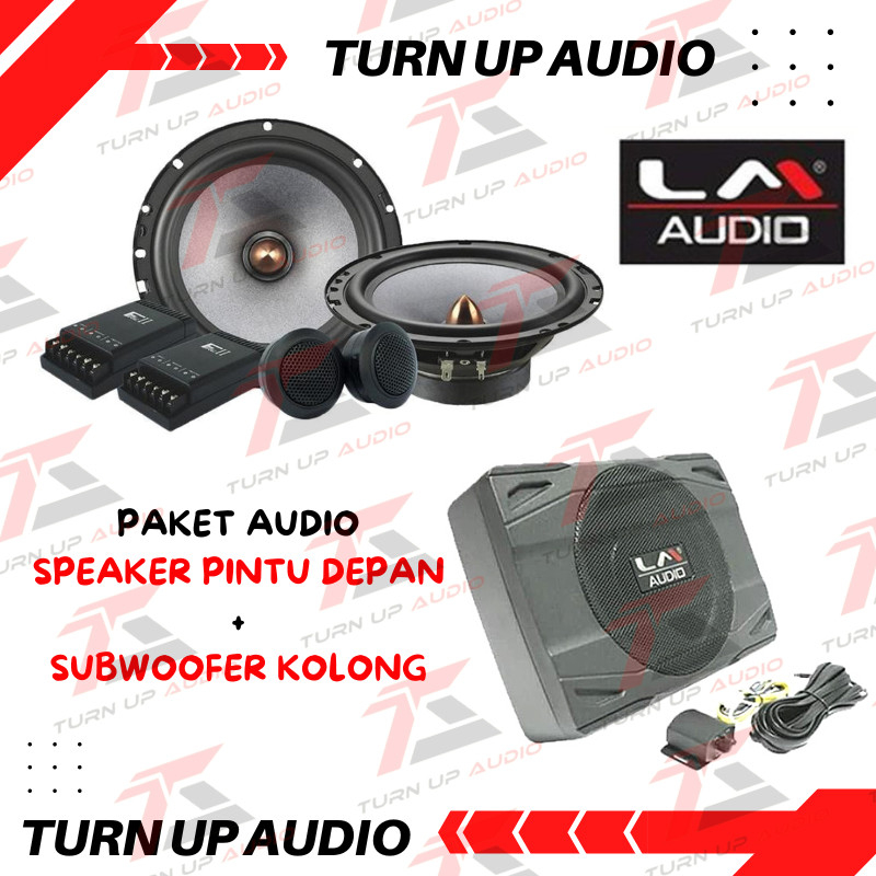 Paket audi mobil murah LM AUDIO original suara terbaik bergaransi speaker pintu depan + subwoofer ko