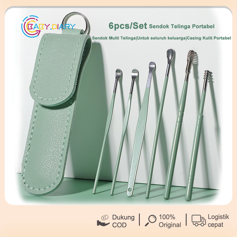 [COD] 6pcs/set Sendok Telinga / Casing Kulit Sendok Telinga Portabel