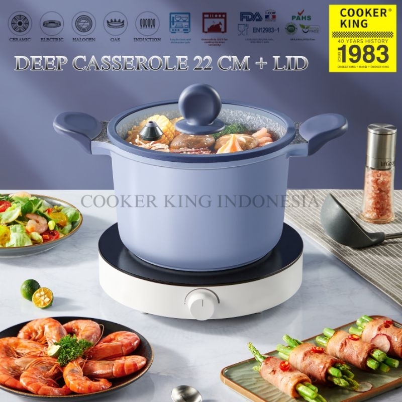 Cooker King Casserole 22 CM + Lid Panci Cookware New Premium Marble Blue Series Anti Lengket Non Sti