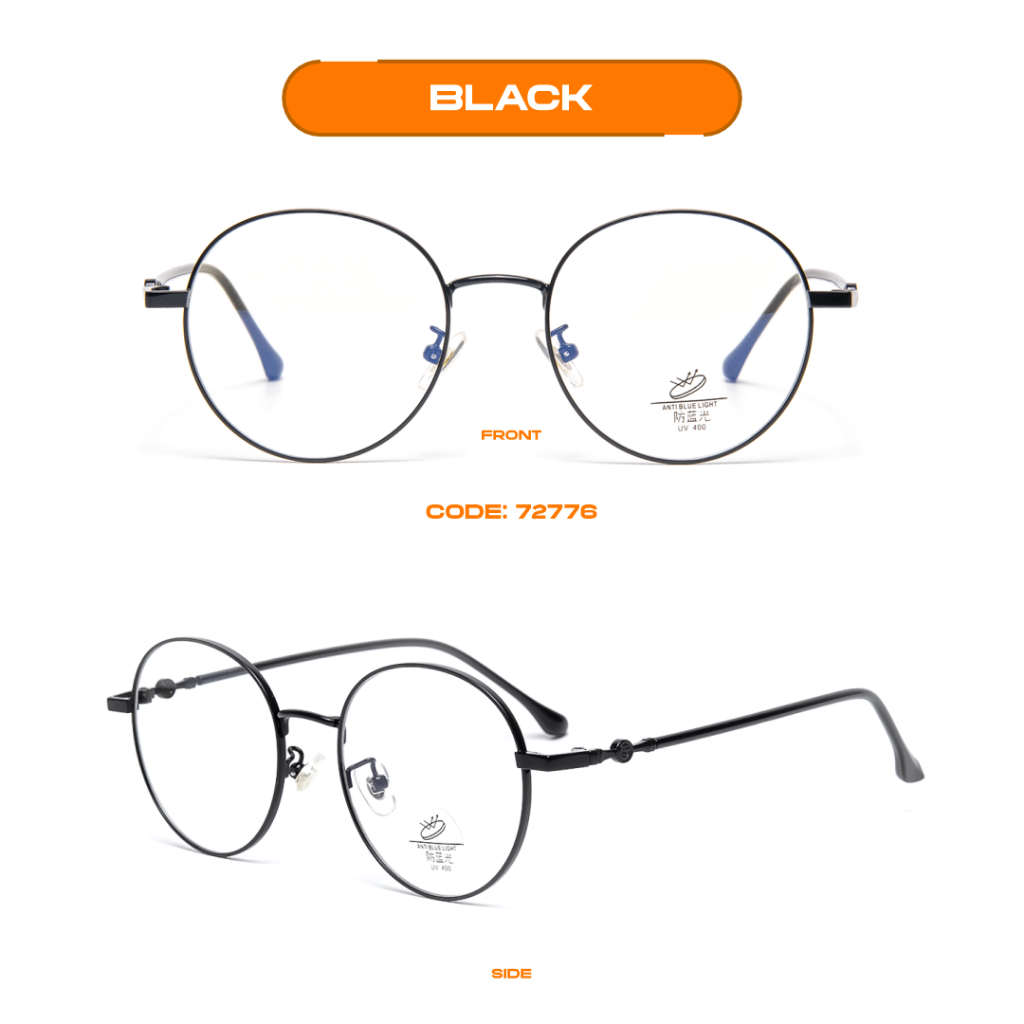 Robins kacamata Bulat Anti Radiasi Komputer Frame Kacamata Bisa Minus Photocromic Bluecromic Fashion Terbaru Pria Wanita 63073-Black