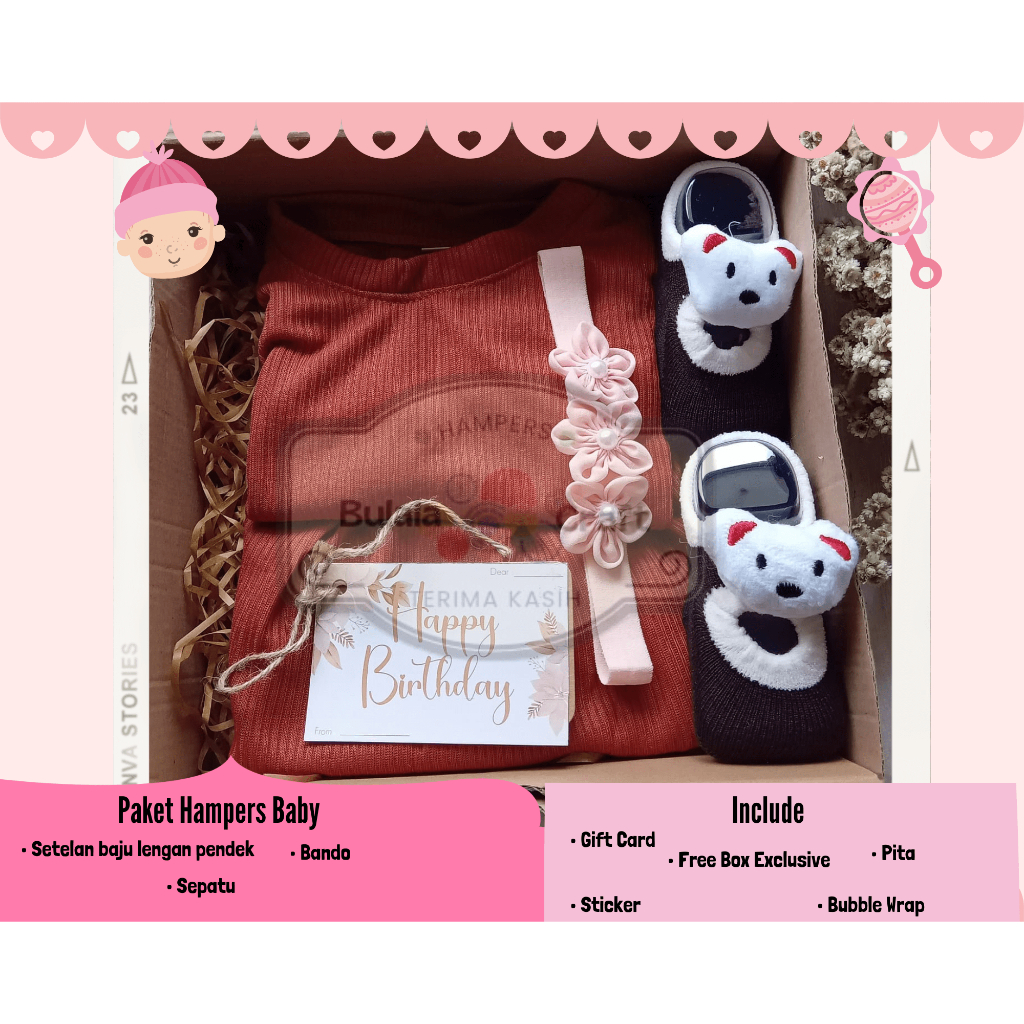 

Hampers Kado Baby Girl New Born 0-12 Bulan Baju Lengan Pendek Rabella