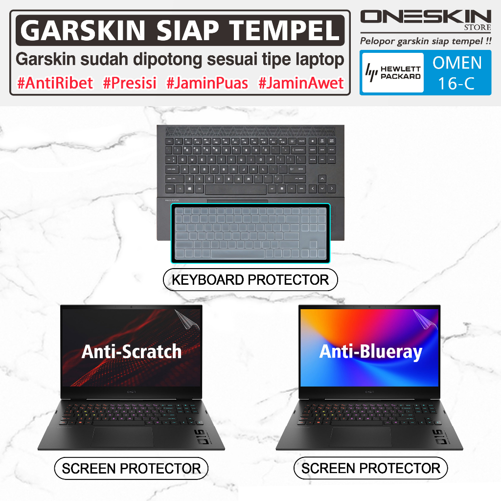 Garskin Stiker Laptop Pelindung Keyboard Screen Protector HP Omen 16-c c0093ax c0099ax Gambar Full B