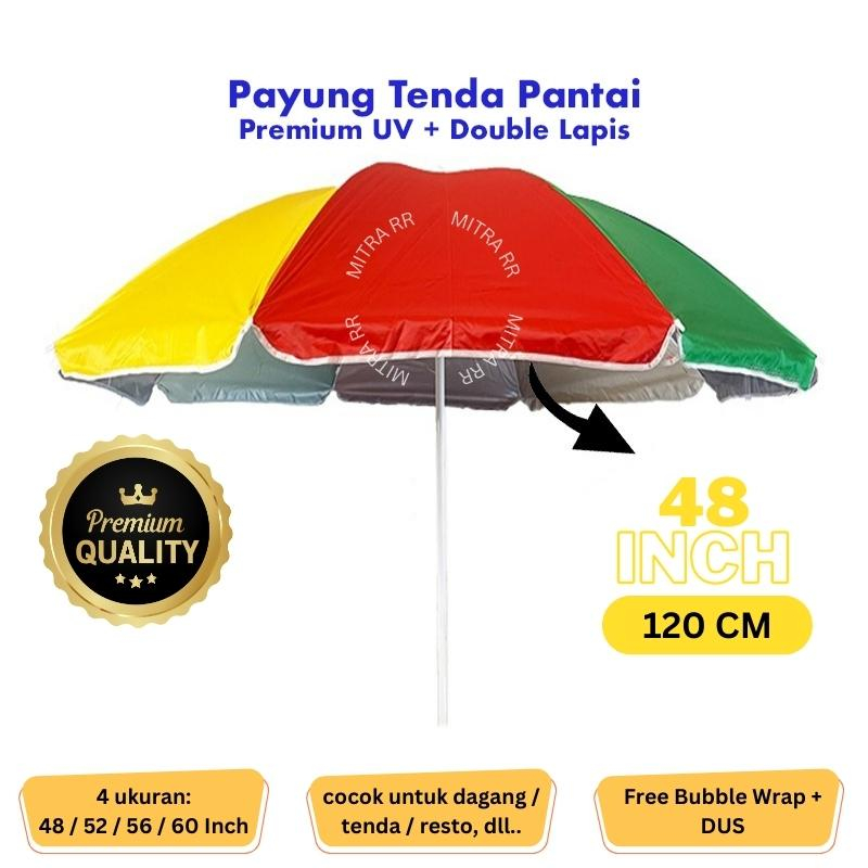 Payung Pantai Red Bird Double Anti UV Pelangi | Payung Taman Cafe Tenda Jualan Dagang Ukuran 48 Inch