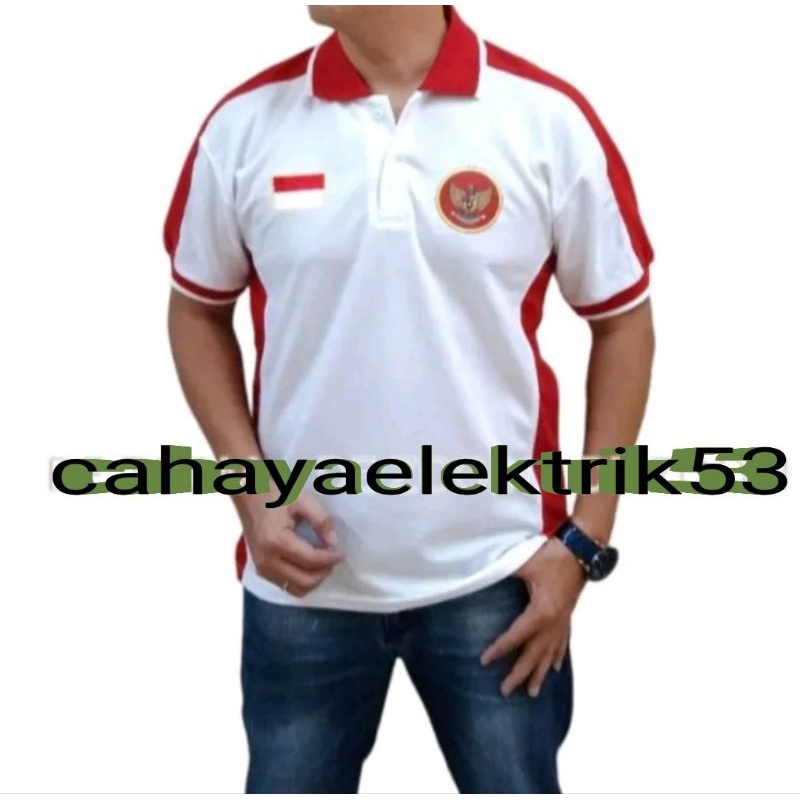 Kaos Agustus Pria Wanita Model Kerah Merah Putih INDONESIA / Polosshirt Bendera Merah Putih Kaos 17