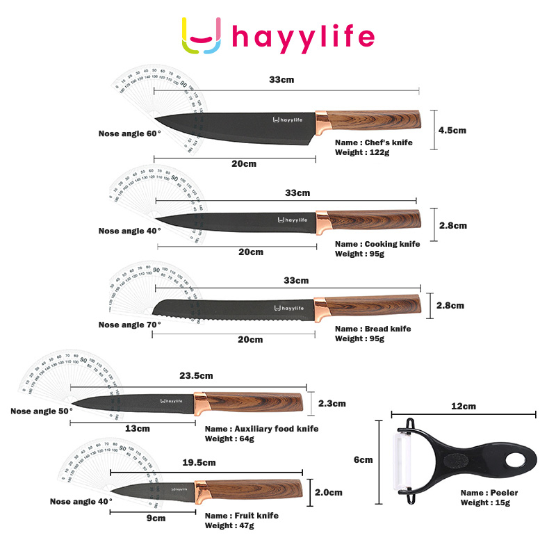 SOOKA Set Pisau  -Set Pisau Dapur Stainless Steel, Enam Buah Set Pisau Dapur  Rumah Tangga yang berkelas cocok sebagai Hadiah Set Perkakas Dapur HL-AAC848