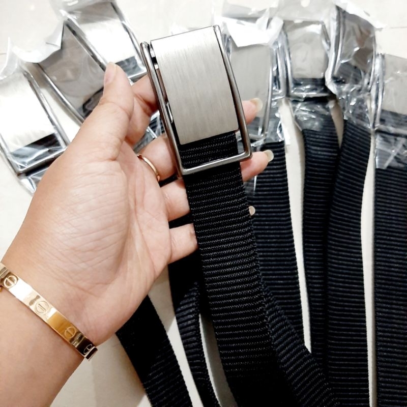 sabuk nylon khusus hitam gesper besi/sabuk kanvas hitam gesper polos/sabuk nylon pria/sabuk kanvas k