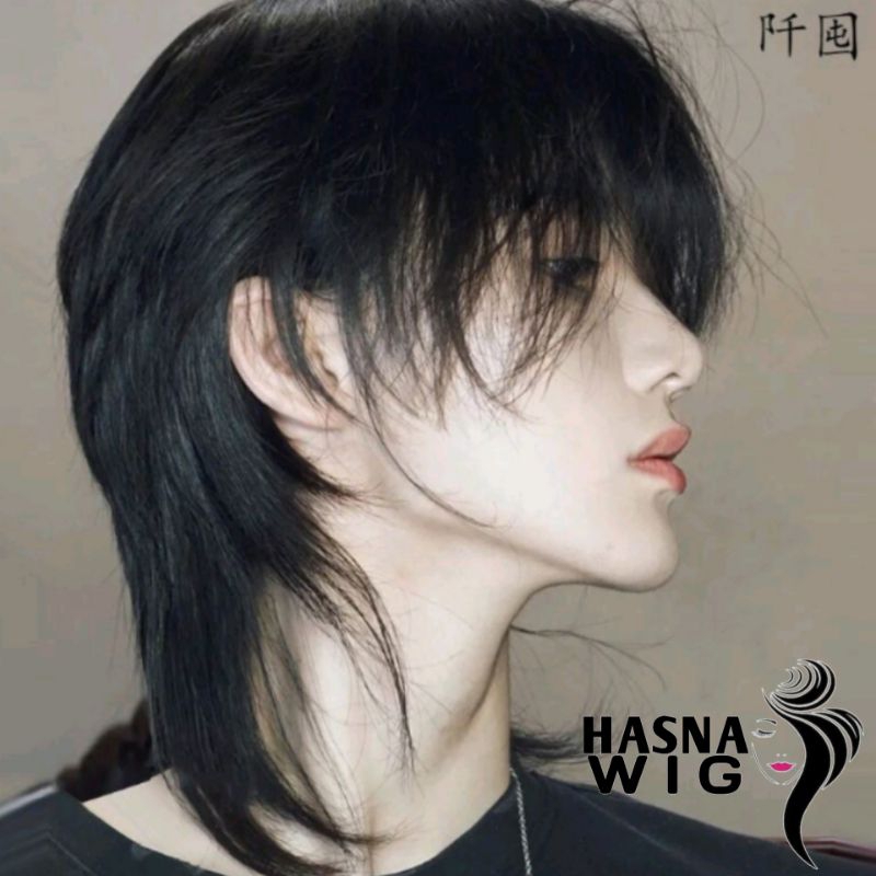 Wig Rambut Palsu Pria Mullet Panjang