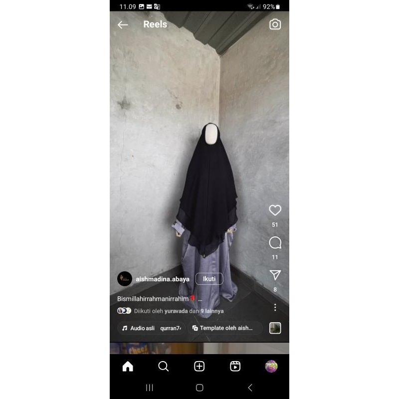 preloved khimar hitam aishmadina.abaya