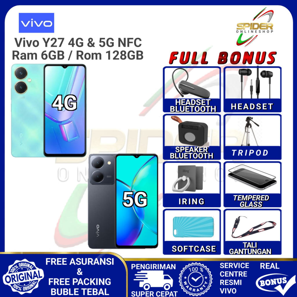 VIVO Y27 4G &amp; 5G 6/128 NFC + EXTENDED RAM 6GB+6GB ROM 128GB