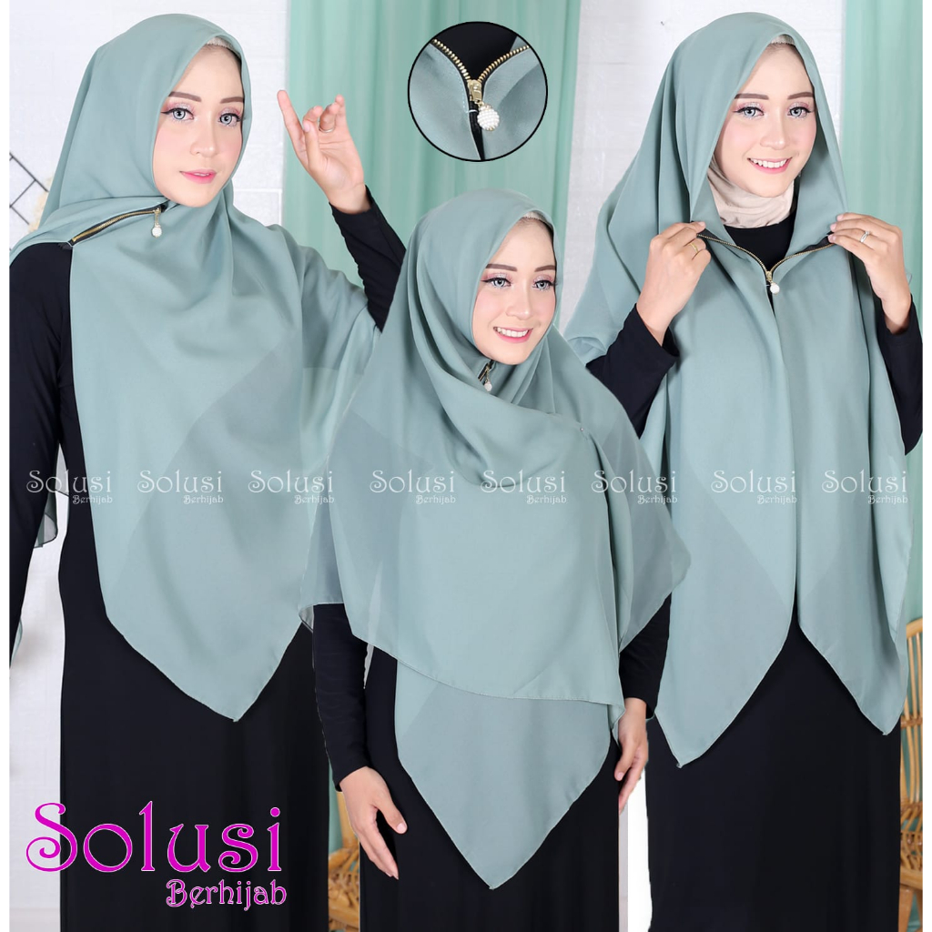 HIJAB POLOS RESLETING ZIPPER JUMBO BELLA SYARI Ansania Bahan Polysofter Ukuran 130 x130 cm