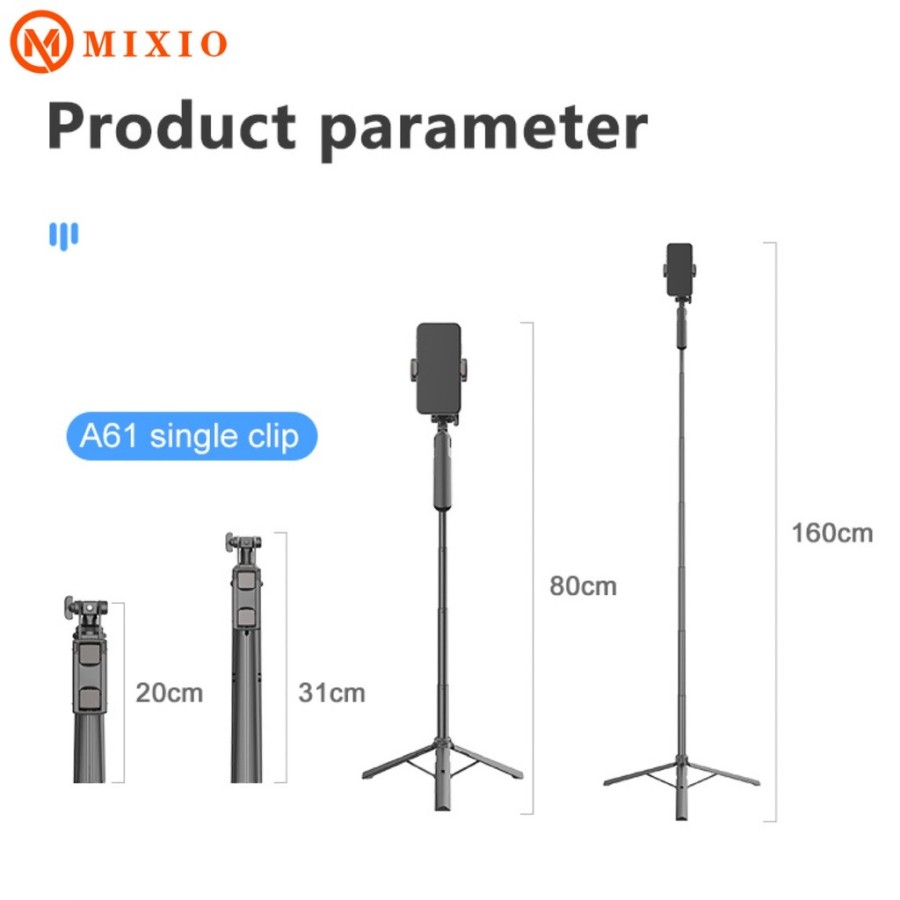 MIXIO A61 Tongsis Bluetooth / Tripod Gimbal Selfie Stick - 80cm