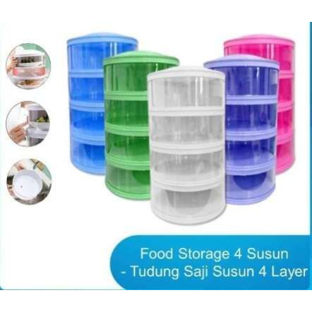 SGM Tudung Saji FIT 4 Susun (PERLU DIRAKIT) Lebih Tebal FOOD GRADE Cover Multilayer Tempat Penyimpanan Makanan 4 Tingkat