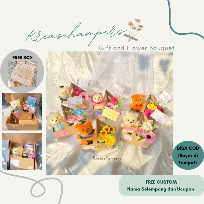 Kado Hampers Gift Buket Wisuda Bunga Boneka (Kado Wisuda/Ulang Tahun)| Kado Tas Bunga Boneka | Hadiah Wisuda Cewek Cowok