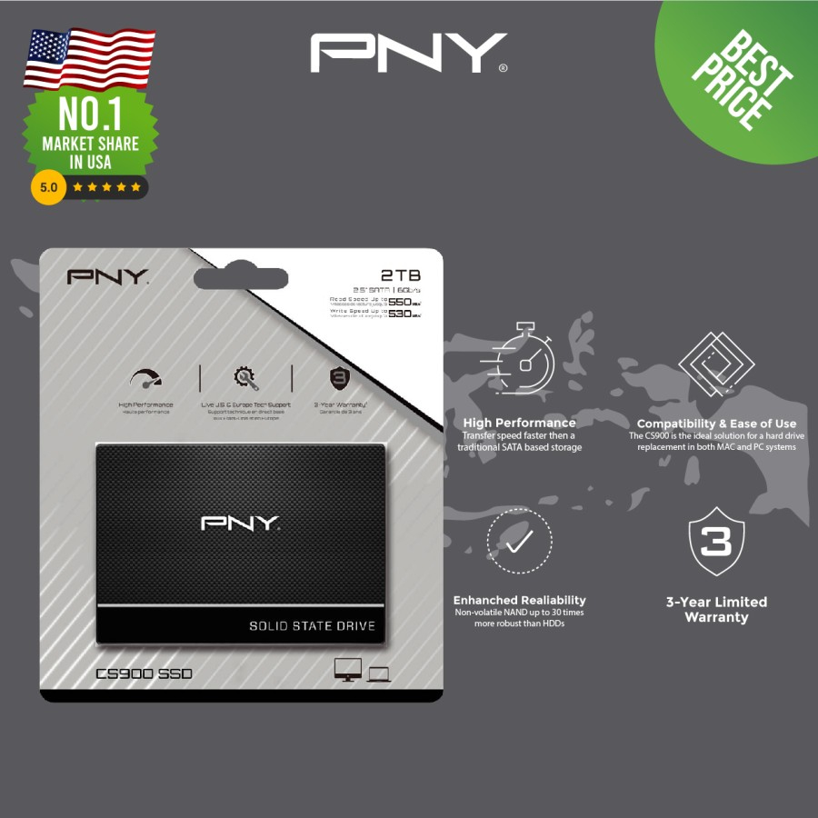 PNY SSD 2TB SATA III PNY CS900 2,5 Inch  GARANSI 3 THN 6Gb/s