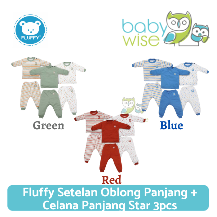 Fluffy Setelan Oblong Panjang + Celana Panjang Star 3pcs