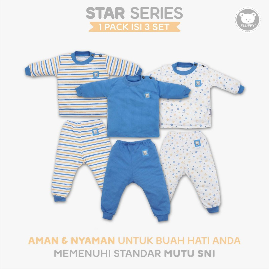 Fluffy Setelan Oblong Panjang + Celana Panjang Star 3pcs