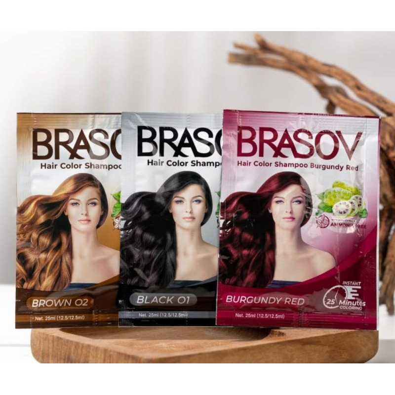 Brasov Hair Color Shampo 25ml sachet | Pewarna dan Penutup Uban